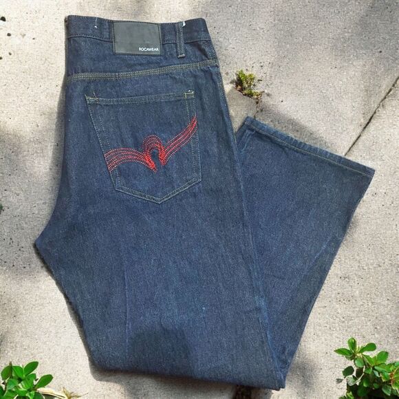 Rocawear Other - Rocawear Vintage Y2K Embroidered Straight Navy Blue Jeans Mens Size 38 x 30